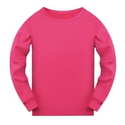 MIASHUI Toddler Boys Long Sleeve Crewneck T-Shirts Girls Solid Color Tee Tops,Hot Pink,3-4 Years